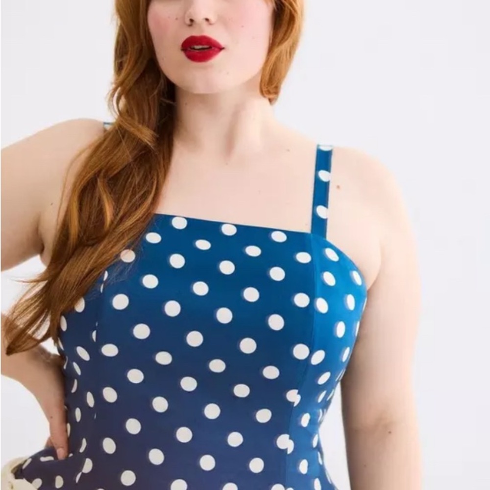 torrid NWOT Retro Chic Blue Polka Dot Fit & Flare Mini Dress - Picture 4 of 7